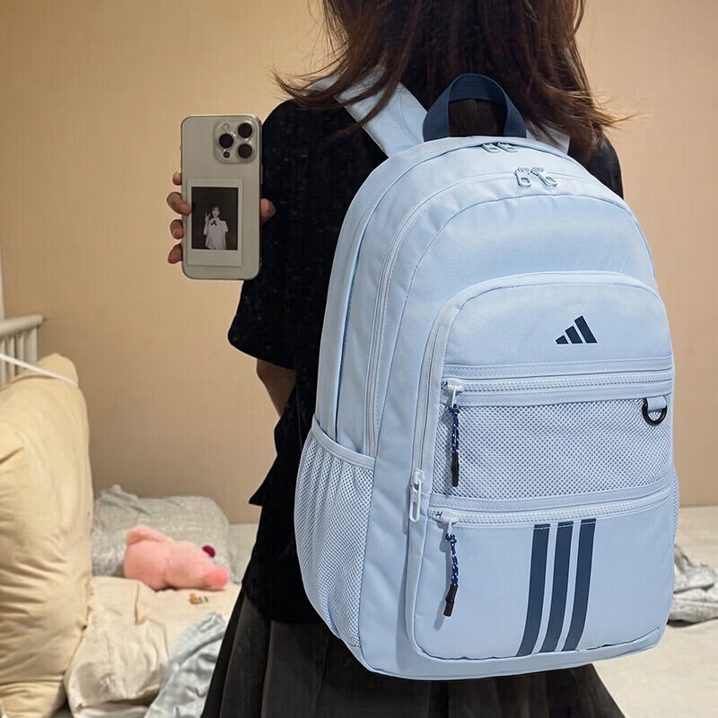 阿迪达斯双肩包男女包新款大容量蓝色背包多口袋初高中大学生书包