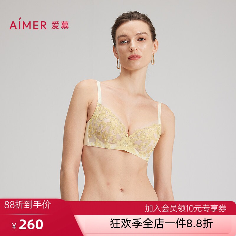 爱慕25春夏花间绮梦内衣女3/4薄杯蕾丝大胸显小文胸AM13C211