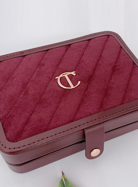 CT首饰盒CHARLOTTE TIBURY酱紫色珠宝收纳盒便携复古化妆盒双层