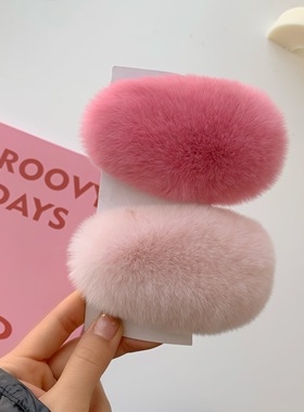 ins夹子毛毛发卡韩国超仙毛绒发饰真獭兔毛超大可爱皮草bb卡边夹