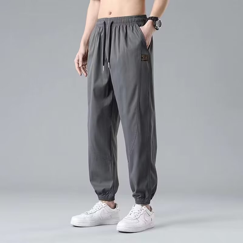 冰丝休闲裤子男款夏季运动速干透气小脚九分裤弹力束脚空调