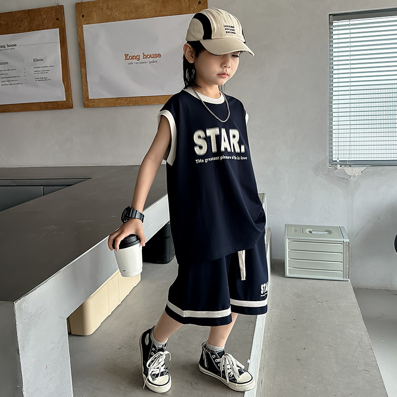 男童无袖套装夏季2025新款儿童夏装背心篮球运动服夏款大童装