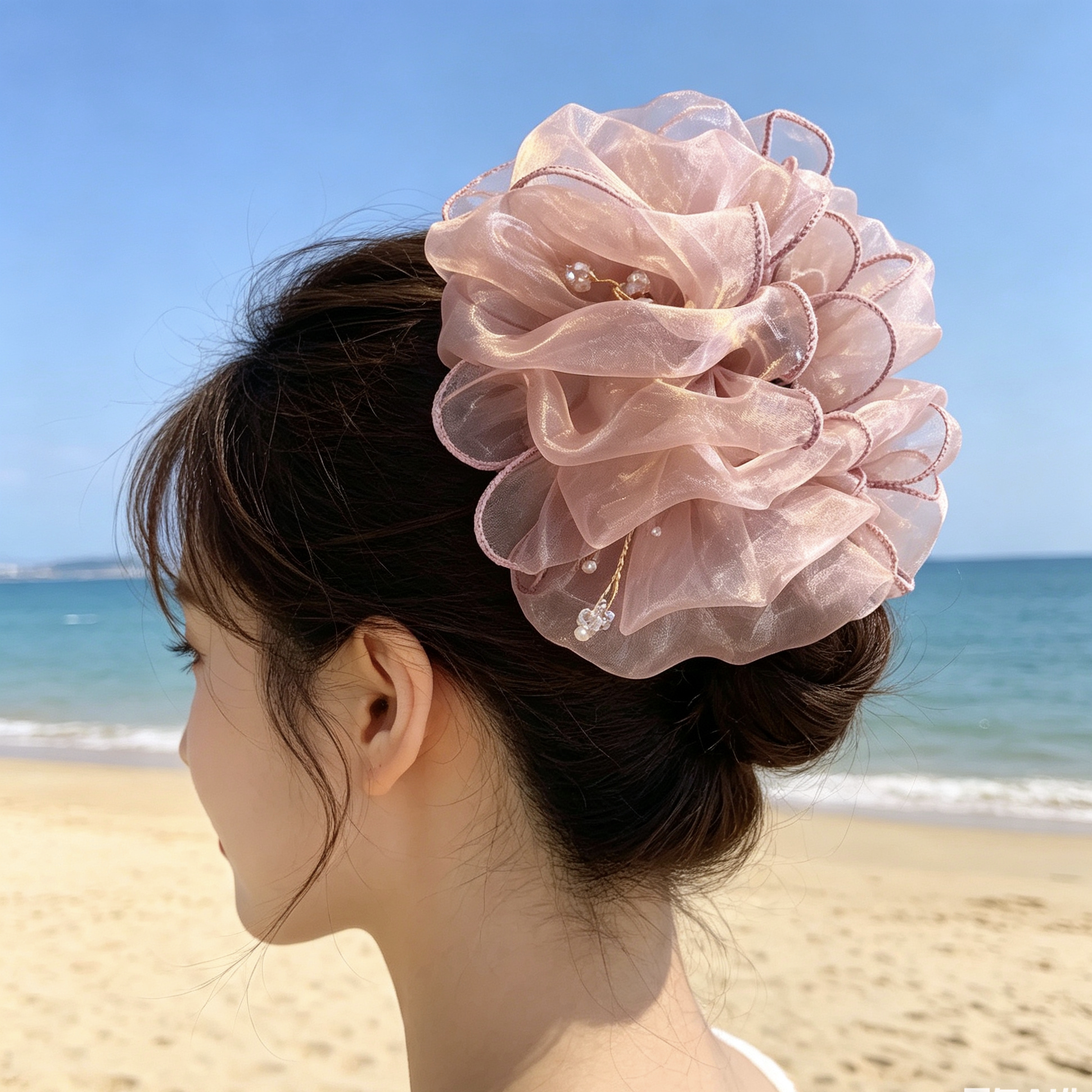 韩式粉色云朵抓夹蓬松显发量