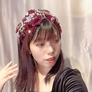 韩国丝绒大蝴蝶结发箍镶嵌宝石水钻发卡吊坠绒布头饰时髦头箍配饰