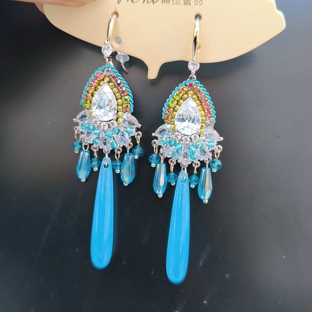 赫拉密羽冰川蓝水滴耳环女复古925银针耳钉时尚长款流苏耳坠高端,饰品/流行首饰/时尚饰品新,耳钉,淘宝优惠券,粉丝福利购,淘宝优惠卷