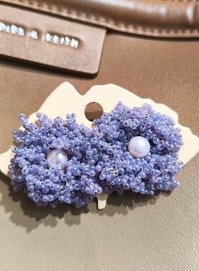 赫拉密羽紫色通体银缠绕花朵耳环女高端925银针耳钉气质米珠耳饰