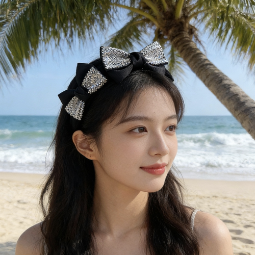 轻奢黑色镶钻蝴蝶结发箍女高颅顶气质2026新款百搭压发头箍贵气