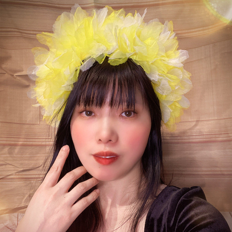 甜美绢纱花朵发箍带齿超仙头饰黄色锦簇花发带舞蹈表演头花