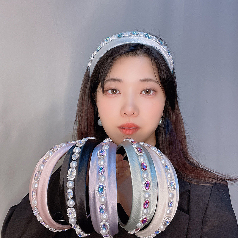 法式镶钻珍珠发箍女复古宽边水晶头箍中长发造型发饰