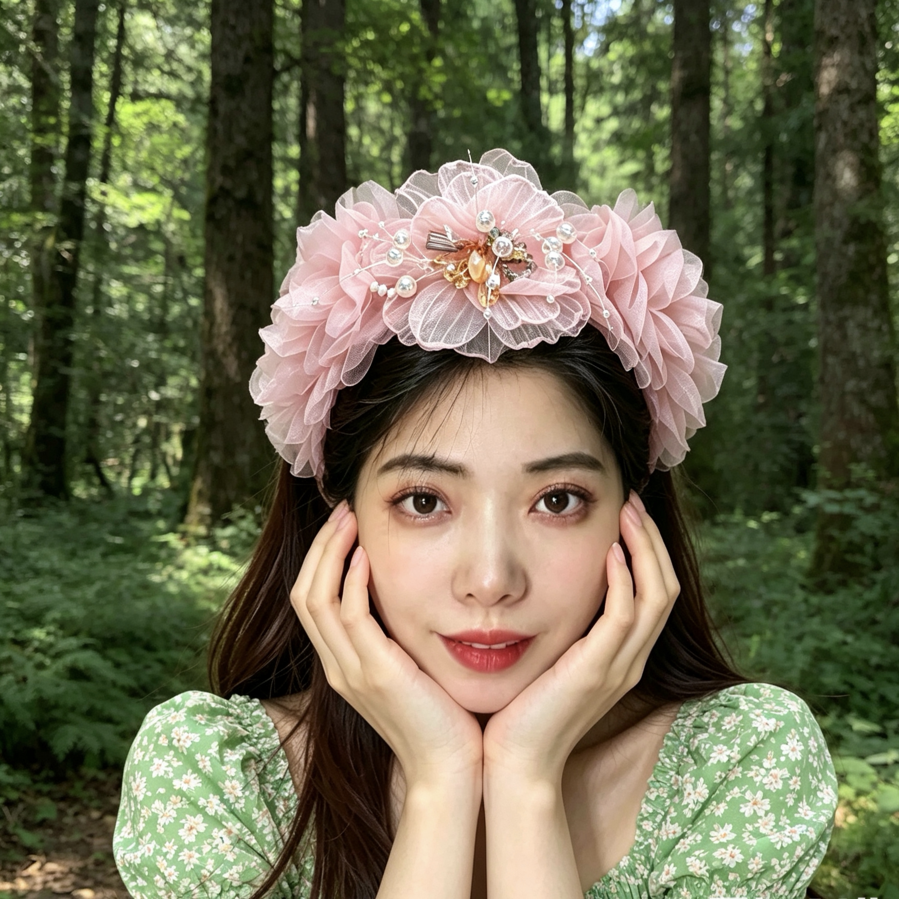 2026新款粉纱蕾丝花朵带齿发箍