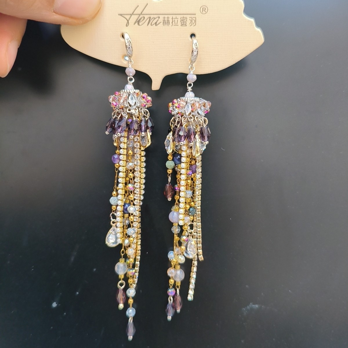 赫拉密羽新品紫色多层流苏耳环女复古925银耳勾长款耳坠气质耳饰,饰品/流行首饰/时尚饰品新,耳钉,淘宝优惠券,粉丝福利购,淘宝优惠卷
