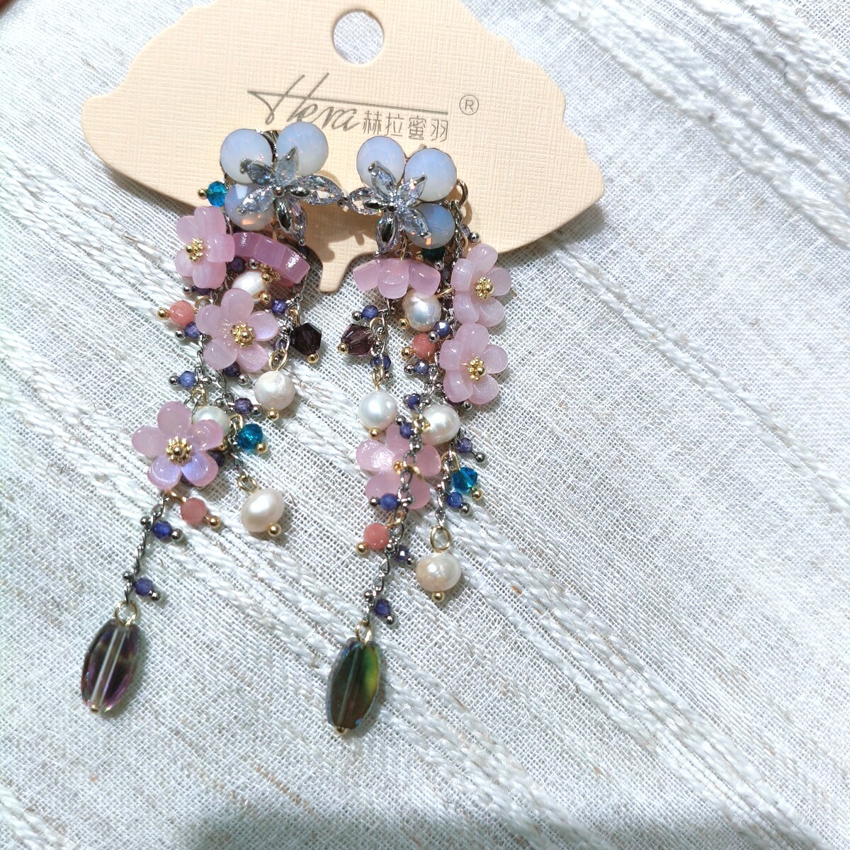 小众高级感粉色串珠耳环925银针
