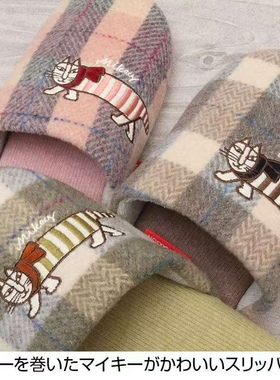 日单条纹猫刺绣可爱毛呢家居拖鞋lisa larson 1136