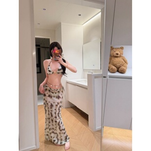 2026新款法式性感度假风比基尼女豹纹分体泳衣女高级感海边沙滩