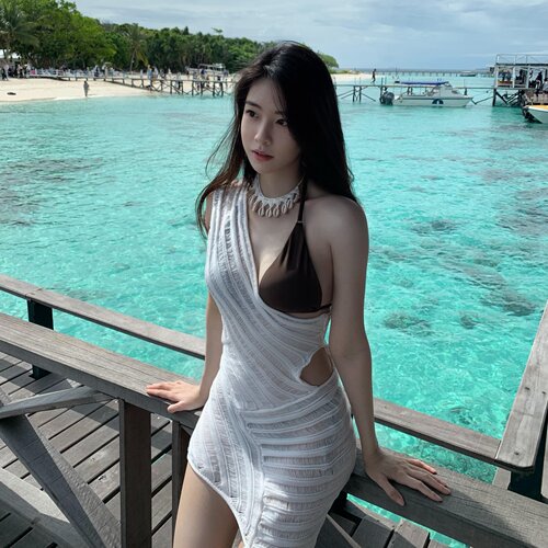 单肩针织性感比基尼三件套泳衣女