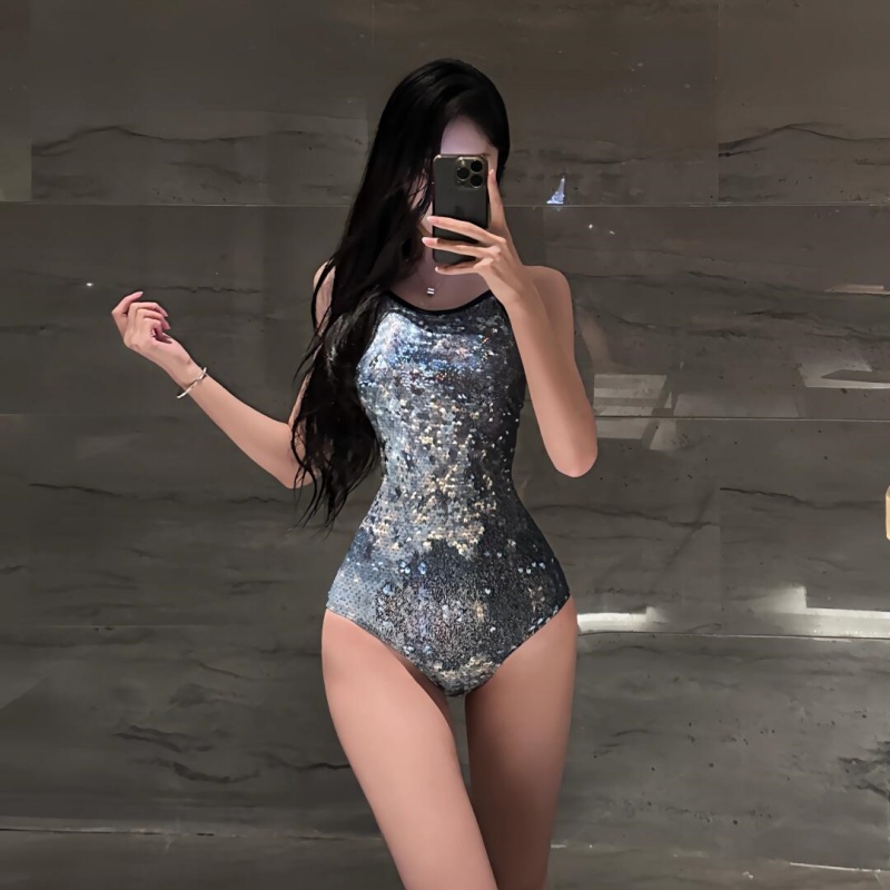 新款专业运动训练亮片连体泳衣女