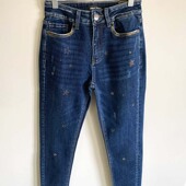 欧货一级奥钻繁星烫钻牛仔裤 2023年秋冬新品 女深蓝小脚裤 现货