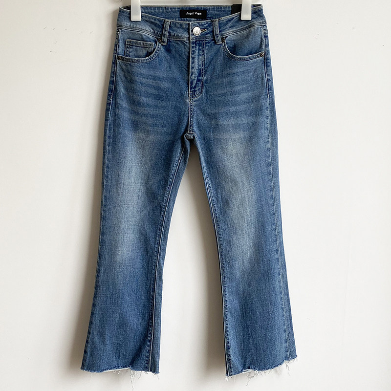 小个子喇叭裤！最小24！24春夏意大利浅蓝八分牛仔裤女欧货微喇裤