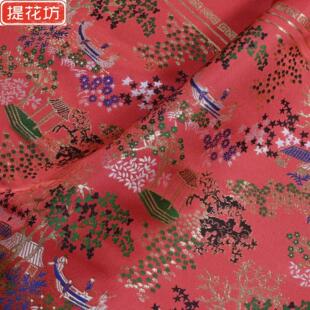 提花坊汉服布料古风暗纹花与鹤提花仿妆花织金马面裙定位提花布料