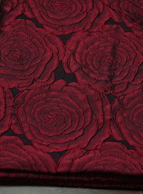 提花坊高精密蓝色中式欧美精细大饼玫瑰花提花布料连衣裙礼服布料