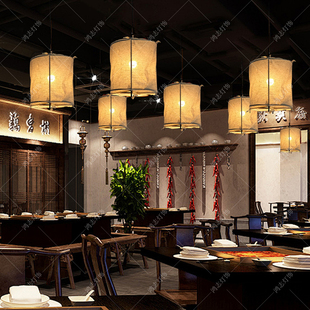 亚麻吊灯新中式餐厅日式仿古灯笼复古民宿茶楼火锅烤肉店专用射灯