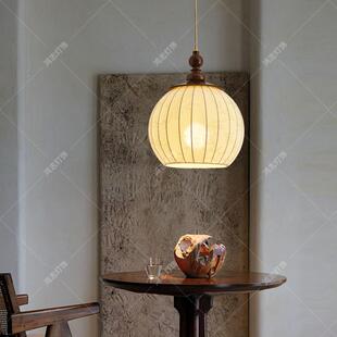 日式侘寂风吊灯复古餐厅吧台民宿卧室南瓜布艺灯南洋实木阳台灯