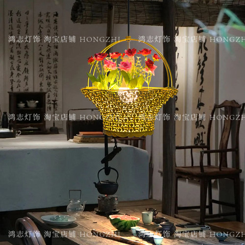 新中式禅意花篮吊灯餐厅玄关灯