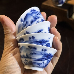 潮州工夫茶若深珍藏青花主人杯客杯手绘薄胎潮汕单丛杯小号家用杯