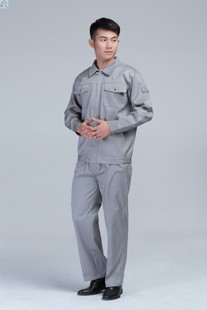 42支涤卡面料纯色棉工地订制定做夹克衣裤 秋冬长袖 银灰工作服男装
