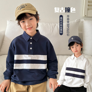 POLO衫 T恤韩版 秋装 衣服儿童童装 新款 2025秋季 男童撞色长袖