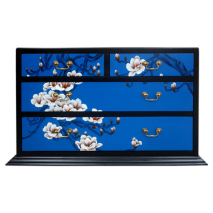 63201 饰柜D22 扬州漆器厂家古典家具定制 蓝地彩绘四抽玄关床头装