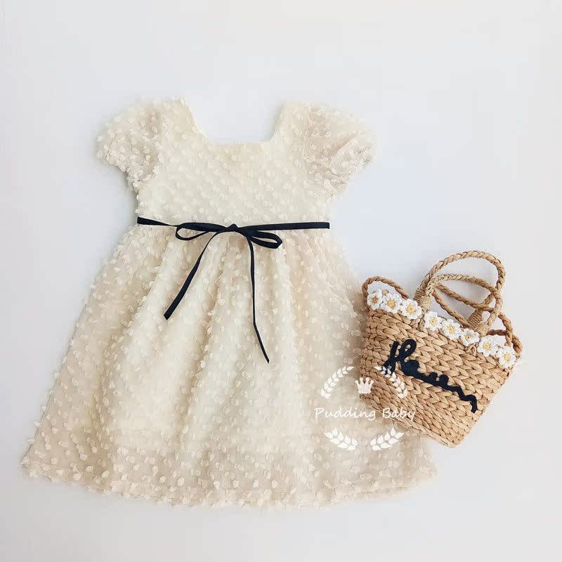 PuddingBaby 2019 Korean Edition girl A summer New products puff sleeve French lady Point Dress J099in the Children/Baby/Family fitted , Skirt(New) , Dress  category - from Buy2taobao.com to provide professional Taobao agent buy service