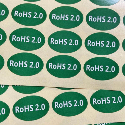 RoHS2.0绿底黑字环保标贴30*20不干胶标签绿色产品标贴3*2cm椭圆