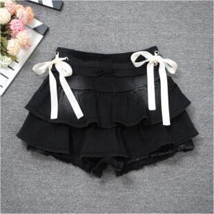 春夏新款 防走光蝴蝶结高腰牛仔半身裙女士小个子辣妹蓬蓬蛋糕短裙