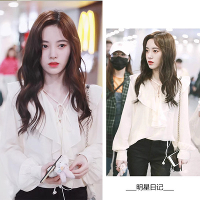 鞠婧祎同款荷叶边雪纺衫长袖很仙的上衣洋气衬衫女2025春夏装新款