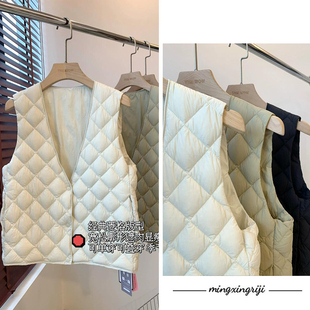 三星90%白鸭绒百搭羽绒马甲女V领内胆秋冬大衣内搭叠穿打底背心女