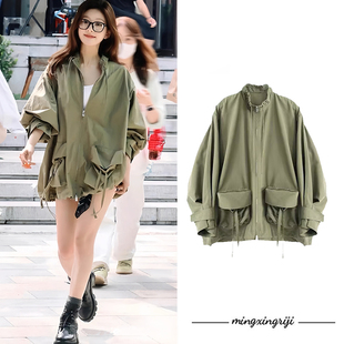 军绿色休闲复古宽松女 外套2025年秋季 许我耀眼赵露思明星同款 工装