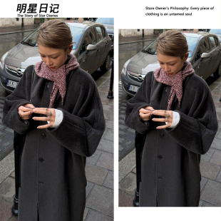 nana娜娜同款过膝长款宽松苏力大衣女秋冬款气质加厚系扣毛呢外套