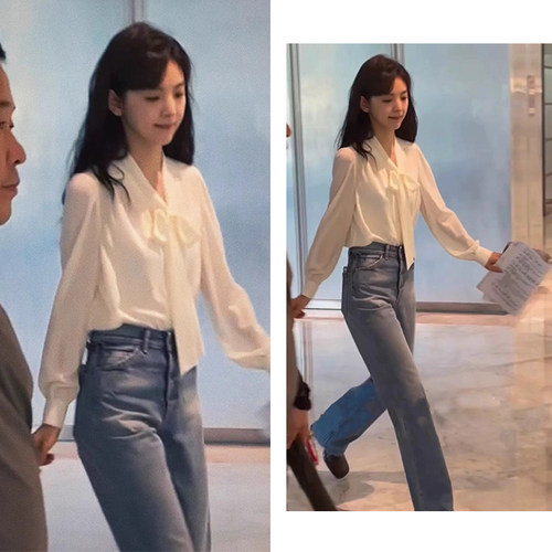 难哄章若楠温以凡同款飘带蝴蝶结衬衫女法式复古灯笼袖长袖上衣潮