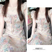 法式 收腰显瘦气质长裙女 2025新款 复古碎花系带泡泡袖 连衣裙女夏季