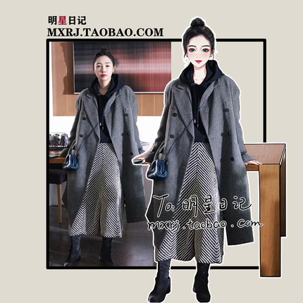 白百何同款灰色毛呢外套女