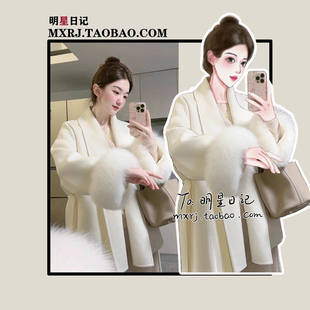 双面呢羊毛羊绒大衣女秋冬新款 毛呢外套2025狐狸毛皮草高级感冬