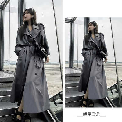 赵露思明星同款英伦风过膝风衣外套女2025春秋新款复古超长大衣女