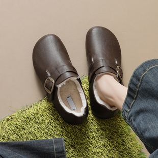 葡萄妈studio同款复古勃肯鞋女新款一脚蹬懒人鞋加绒保暖乐福鞋潮