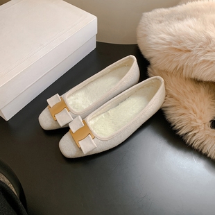 葡萄妈studio同款复古加绒毛毛鞋女新款高级感小个子内增高单鞋潮