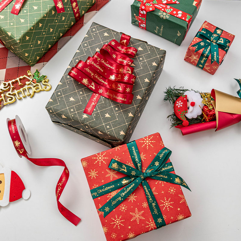 圣诞丝带装饰带圣诞装饰节日用品老人雪人图案包装彩带节日装饰