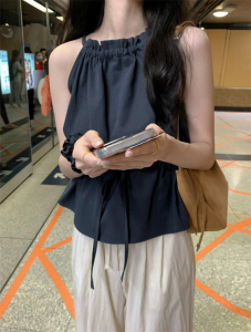 现货 韩国东大门 DE VENTI 优雅气质百搭无袖上衣抽绳收腰背心女