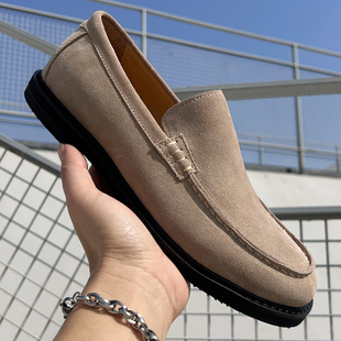 2026春季新款时尚百搭休闲风反绒皮乐福鞋男士一脚蹬套脚懒人鞋