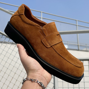2026春季新款复古英伦风反绒皮乐福鞋男一脚蹬方头时尚休闲皮鞋