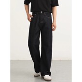 阔腿裤 美式 子 男直筒宽松休闲高级垂感长裤 原牛黑色明线高腰牛仔裤